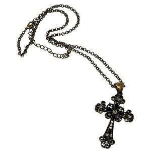 Lia Sophia - Women's Cross Pendant Chain Necklace Antiqued Gold Finish (19"-22")